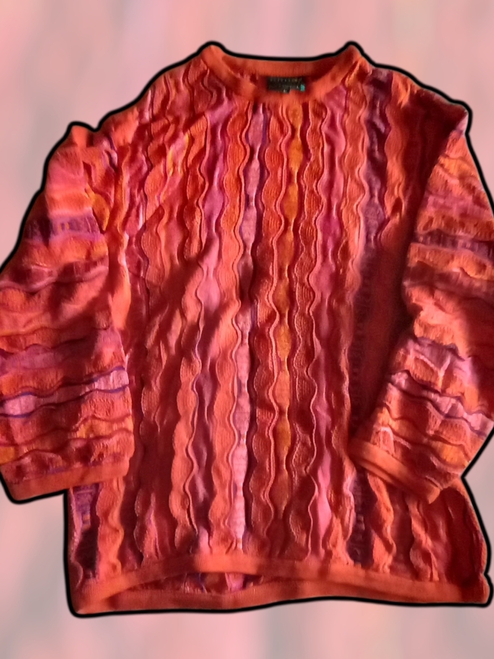 COOGI Rare Vintage Coogi Knit Sweater in Vibrant Coral and Pink